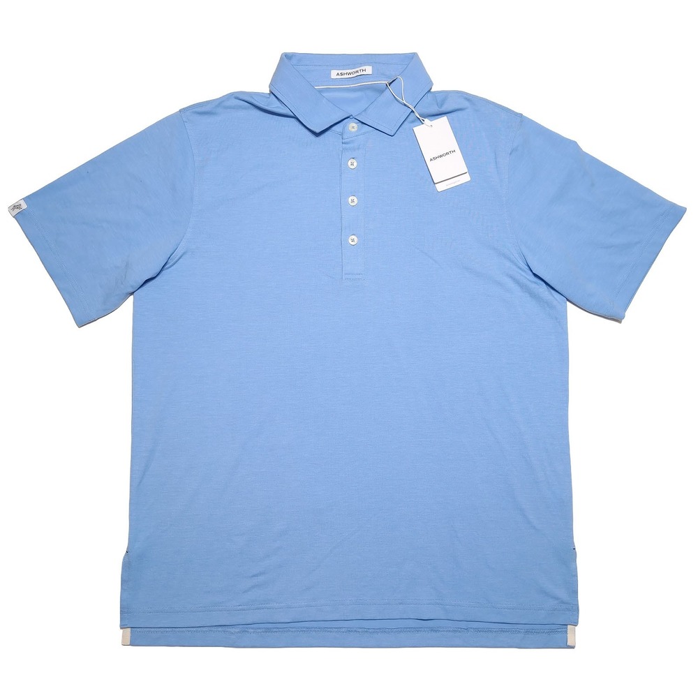 ASHWORTH Polo Shirt Mens Large Blue NEW AM1071 Polyester Cotton Blend Golf